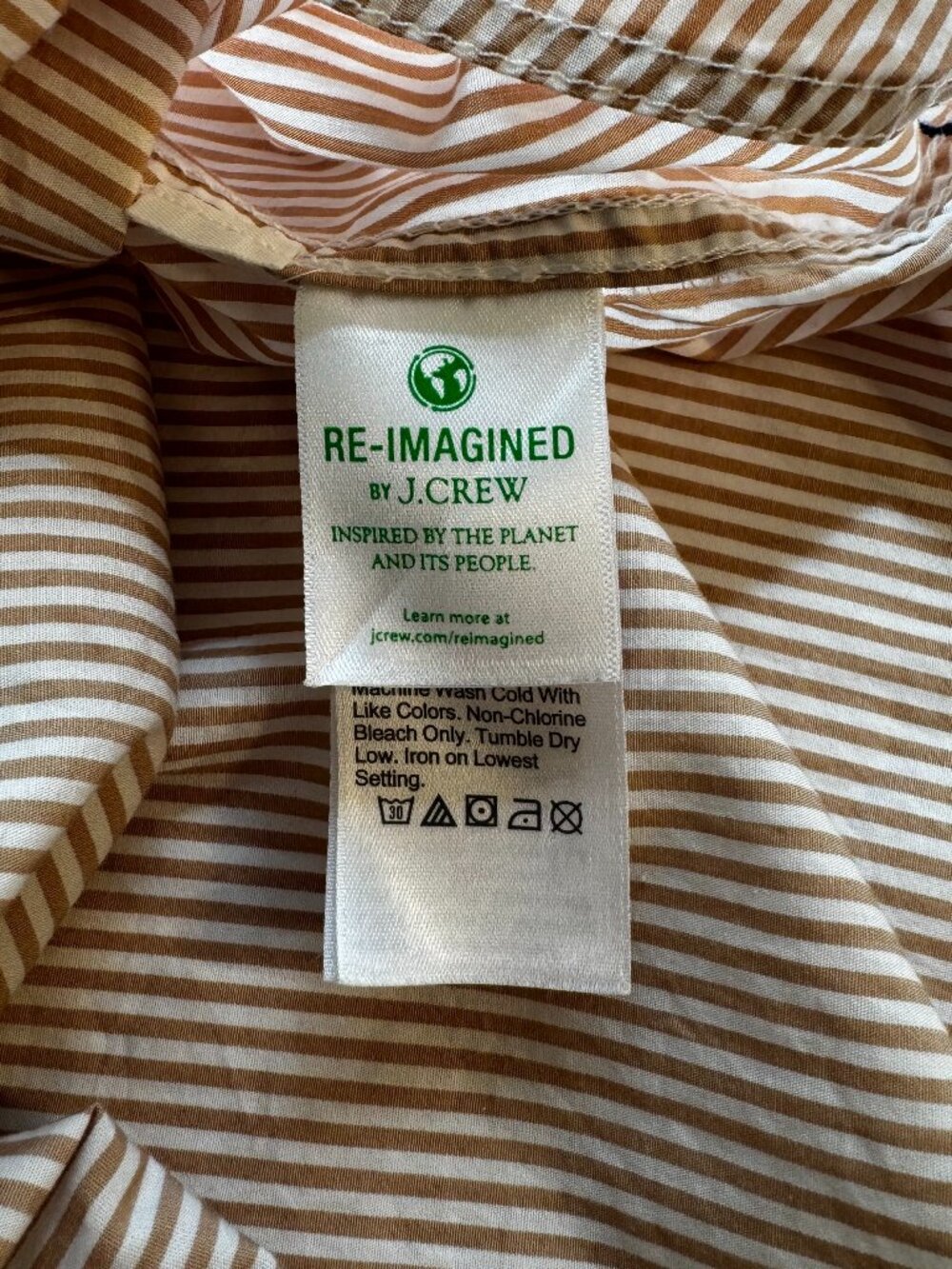 J.Crew Striped Popover Shirt Small Brown White Relaxed Fit Short Sleeve - Picture 4 of 5